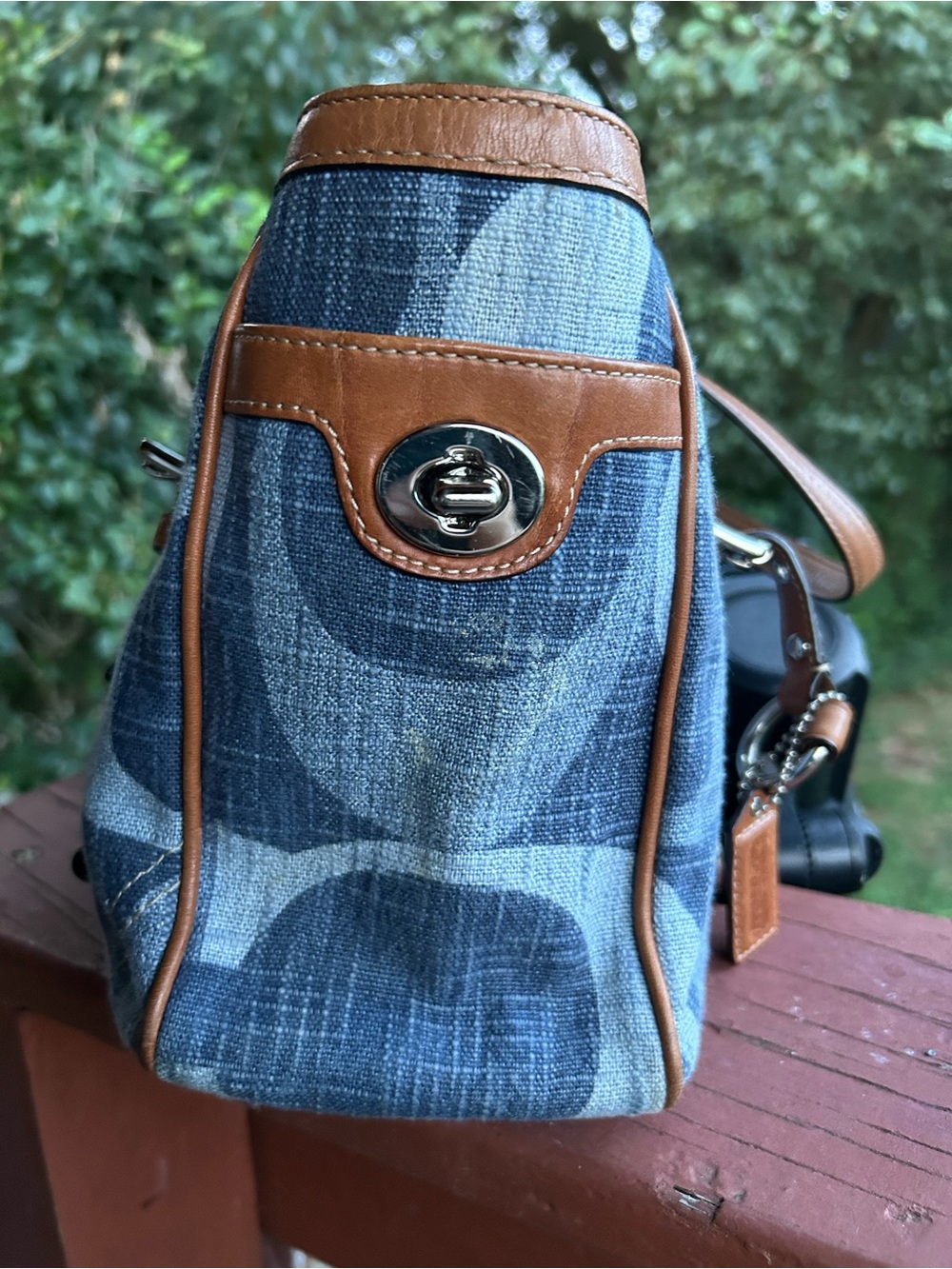 Coach Blue Signature East/West Gallery Denim Tote with Brown Leather Accents - Picture 5 of 14